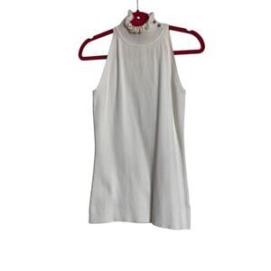 White House Black Market Tank Top Women's Small Cream Ruffle High Neck Knitted